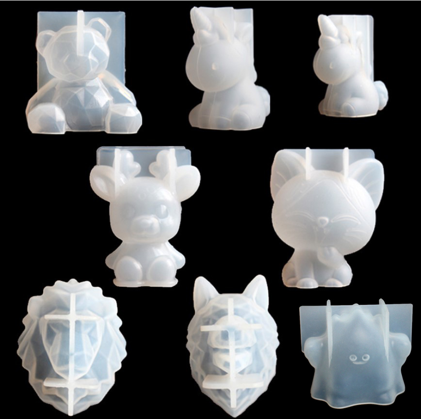Candle Molds - โปร่งใสยูนิคอร์นซิลิโคนอีพ็อกซี่เรซินแม่พิมพ์เรขาคณิตหมีกระต่ายแม่พิมพ์สัตว์น้ํามันหอมระเหยเทียนทํารูปแบบตกแต่งเครื่องมือ