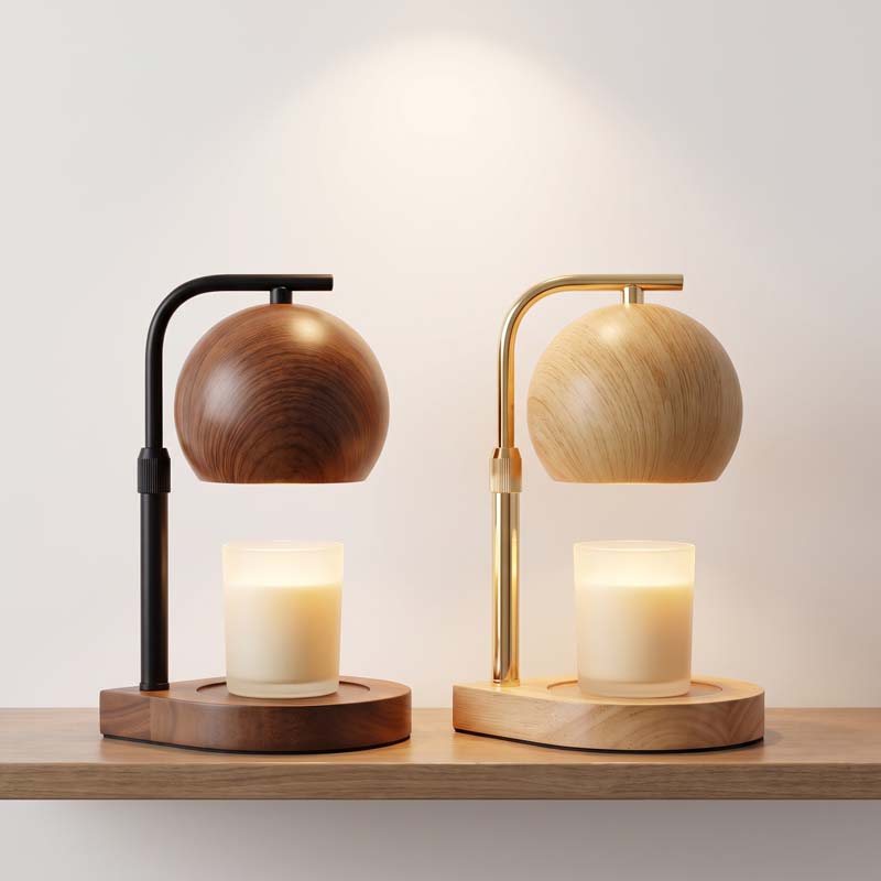 Silk Candle - โคมไฟอุ่นเทียนแบบปรับความสูงได้ ไม่มีเปลวไฟ ปรับความสว่างได้ ลายไม้ โครงเหล็ก สไตล์นอร์ดิกมินิมอล